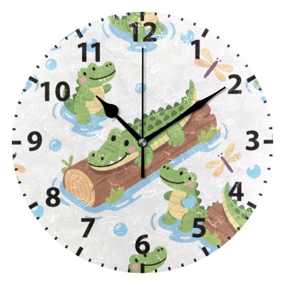 Alligator Wood Bubbles Pattern Wall Clock 10in Round Artistic Oil Painting Home Decor Desk Table Clock