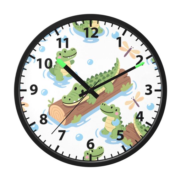 Alligator Wood Bubbles Pattern Wall Clock 12 Inch Voice Activated Night Light Silent Non Ticking
