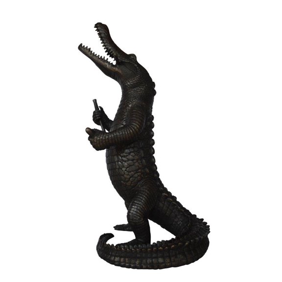 Nifao Alligator having fun bronze statue - fountain – Garden Water Feature Sculpture, 15"L x 15"W x 31"H