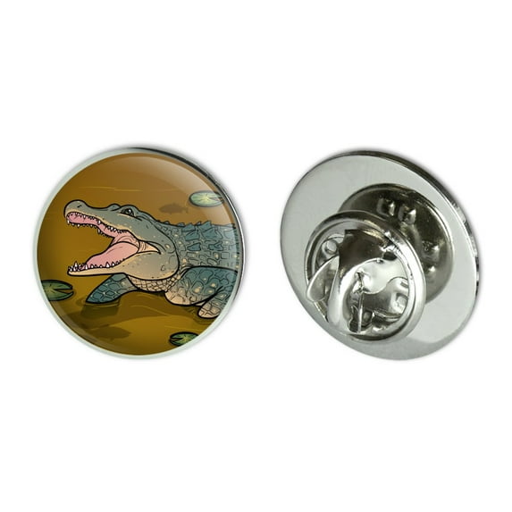Alligator in Swamp with Lily Pads Metal 0.75" Lapel Hat Pin Tie Tack Pinback