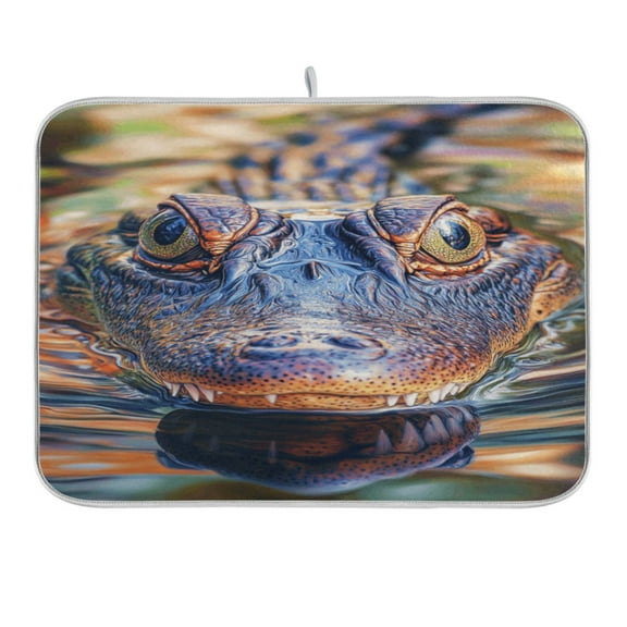 Alligator in Water Dish Drying Mat 16x18 Absorbent Microfiber Draining Rack Pad for Kitchen Counter Sink