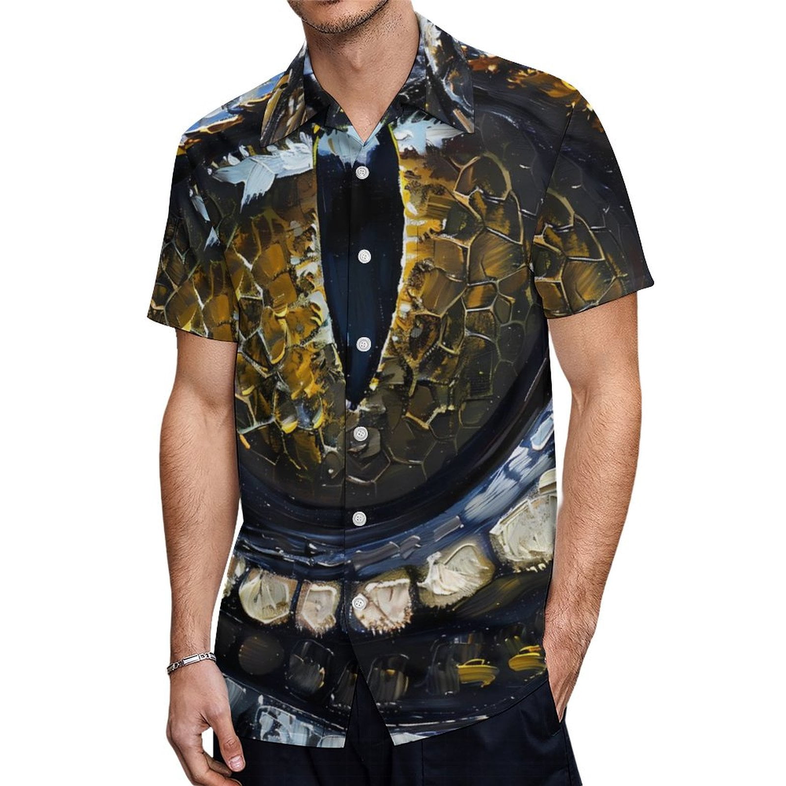 Demetory Men's Hawaiian Shirt - Short Sleeve Printed Aloha Shirt, Camp Collar, 100% Polyester (Multicolored, Large)
