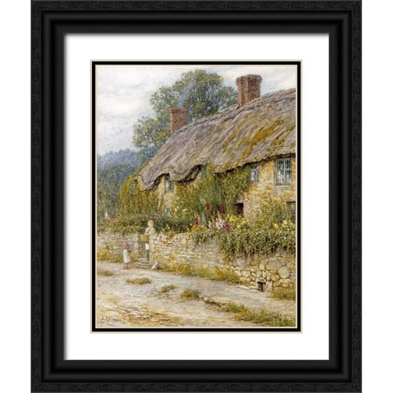 Allingham, Helen 25x32 Black Ornate Wood Framed with Double Matting Museum Art Print Titled - Cottage Near Wells, Somerset
