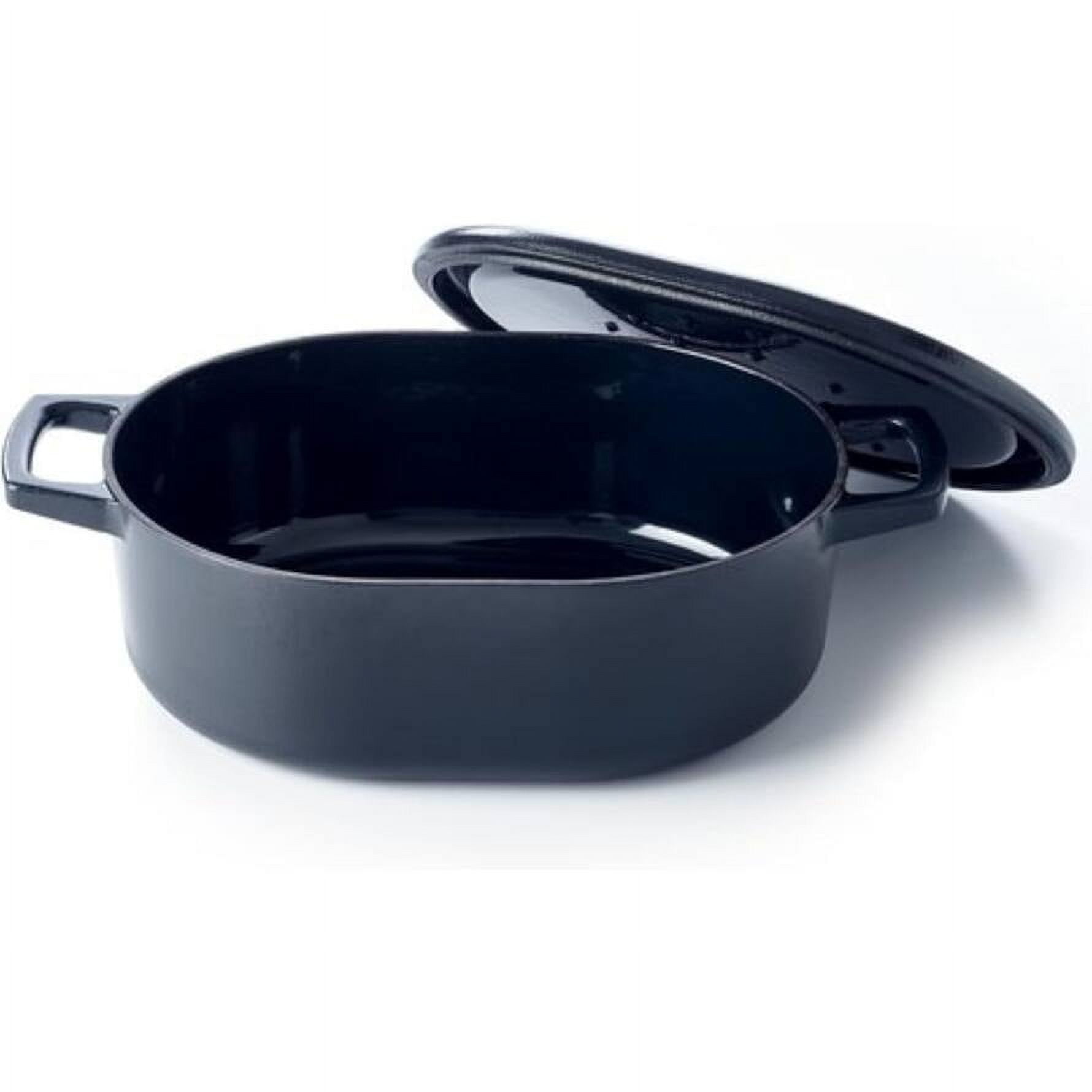 Alva Nori Black Enameled Cast Iron Oval Dutch Oven with Bronze Knob