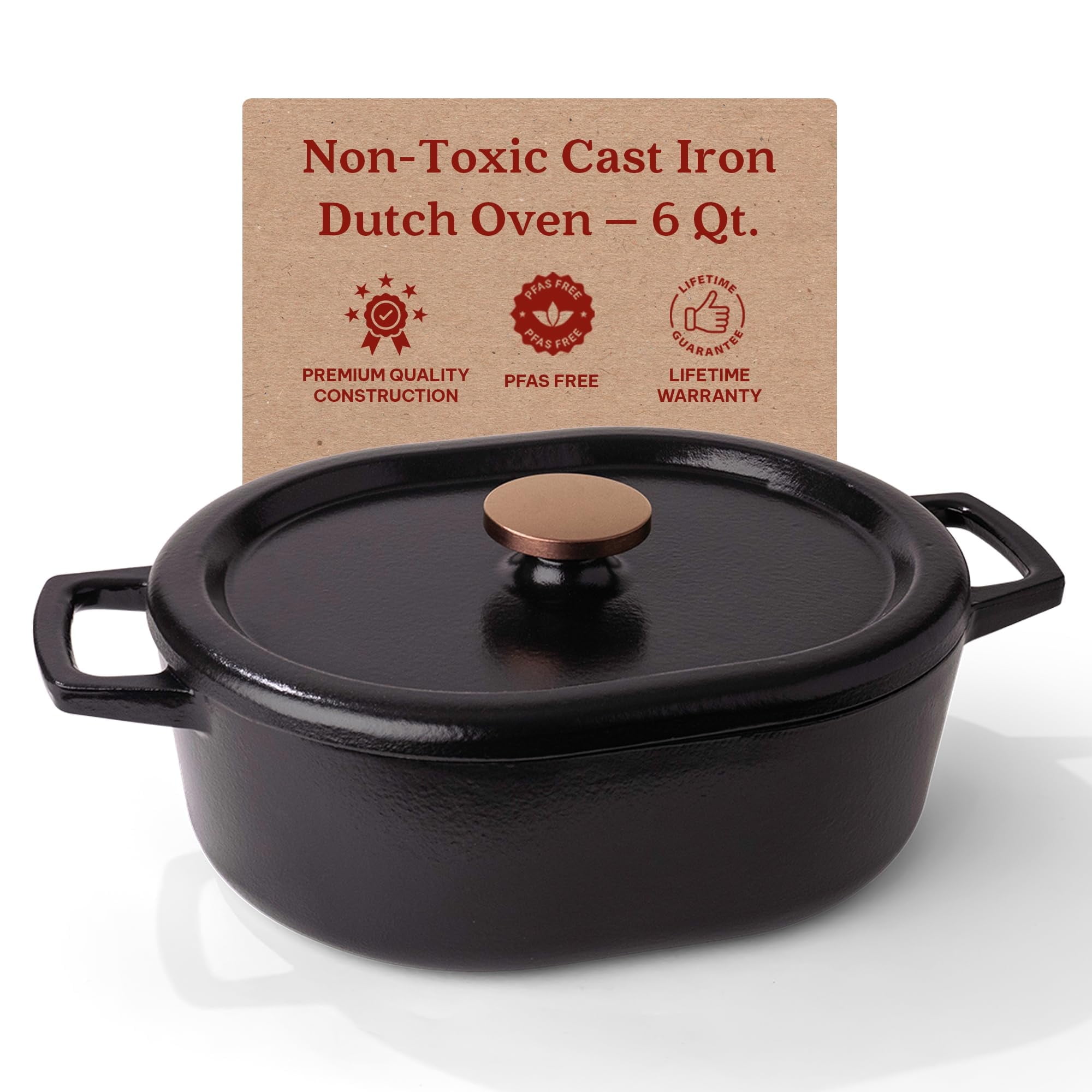 Alva Nori Black Enameled Cast Iron Oval Dutch Oven with Bronze Knob
