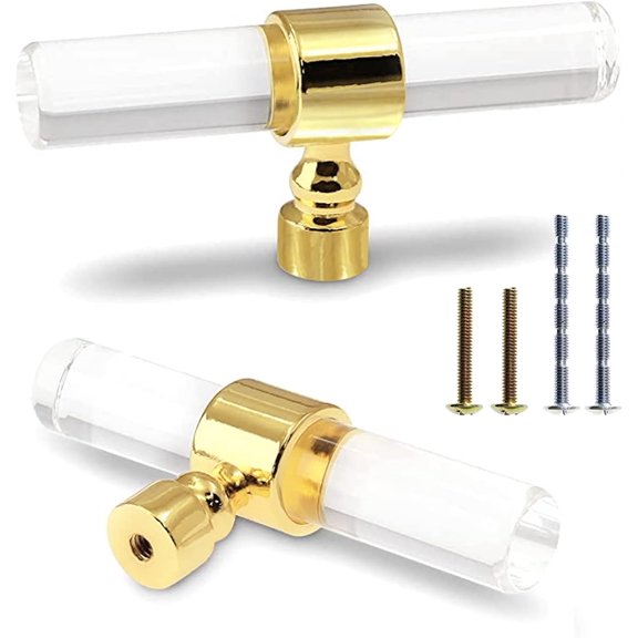 Allio-Acrylic Cabinet Knobs Brushed Gold Clear T Bar, 3.15"