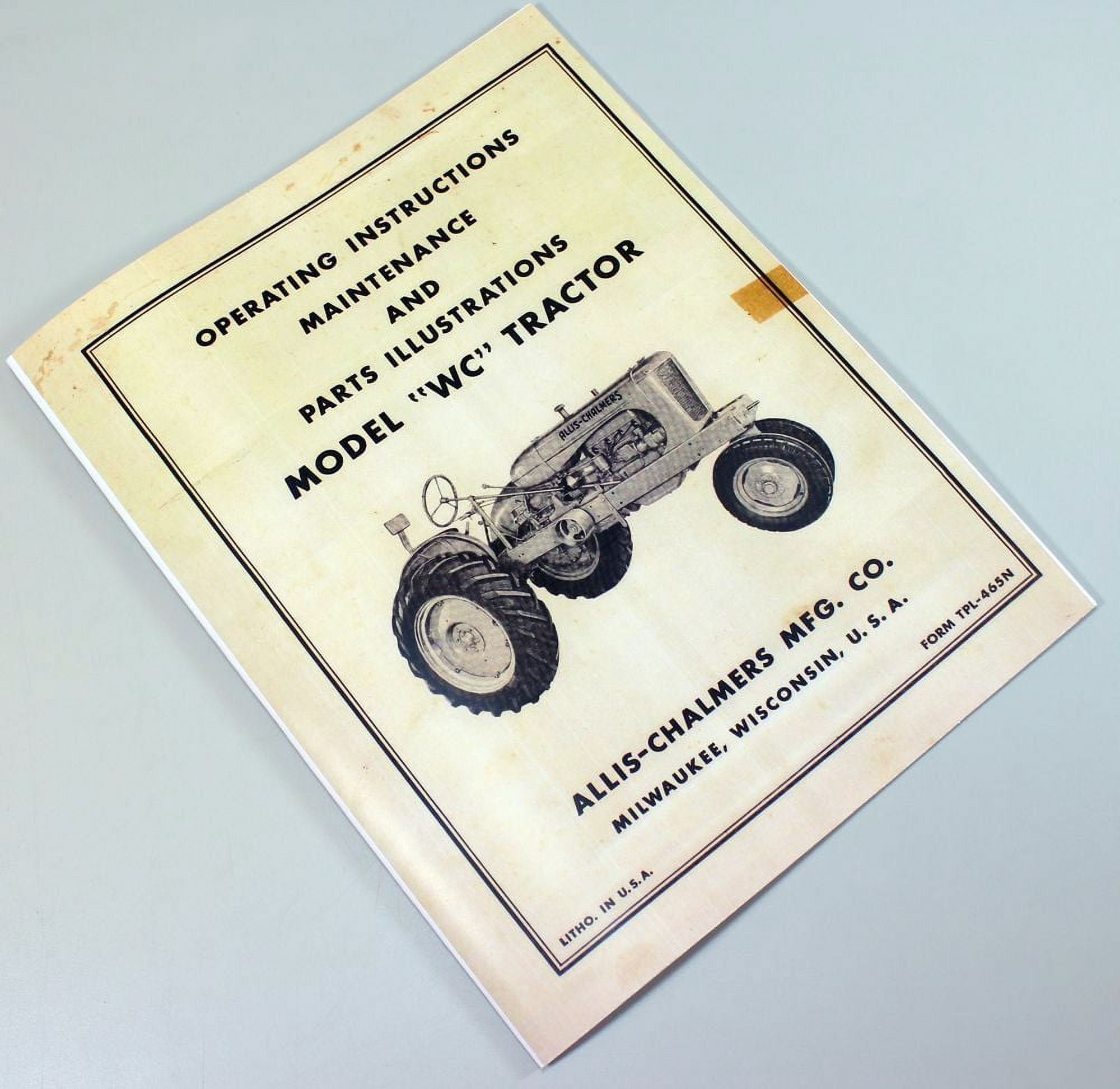 Allis Chalmers Wc Tractor Operating Maintence Parts Owners Operators Manual - Walmart.com