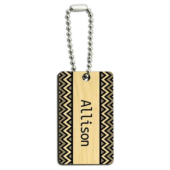 Allison Black and Grey Chevrons Wood Rectangle Key Chain