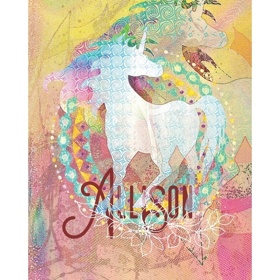 Allison : Colorful Rainbow Unicorn - 100 Pages 8"X10" Girl's Composition Wide Ruled Notebook (Paperback)