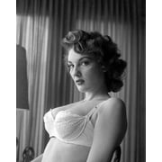 Allison Hayes with ample cleavage in white bra pin-up 8x10 inch photo