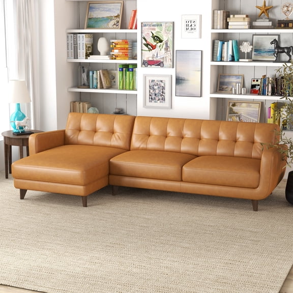 Allison Left-Facing Tan Leather Sectional Sofa
