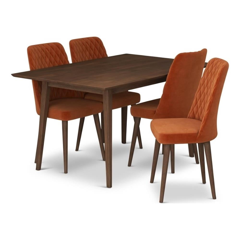 Allison Modern Solid Wood Walnut Dining Room & Kitchen Table and Chairs Set of 4