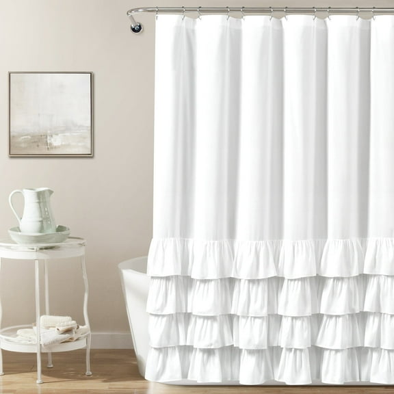 Allison Ruffle Shower Curtain White Single 72X72