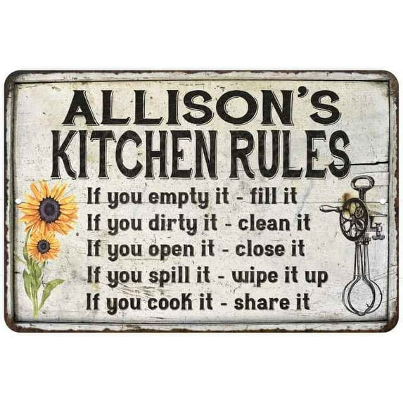 Allison's Kitchen Rules Chic Sign Vintage Decor 12x18 Metal Sign 112180032231