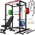 thumbnail image 1 of Forgemus Squat Rack for Home Gym,2000lbs Power Rack Squat Machine with LAT Pulldown and More Training Attachments,Weight Rack with Adjustable Pulley System for Full Body Workout,Black, 1 of 13
