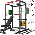 thumbnail image 1 of Forgemus Squat Rack for Home Gym,2000lbs Power Rack Squat Machine with LAT Pulldown and More Training Attachments,Weight Rack with Adjustable Pulley System for Full Body Workout,Black, 1 of 13