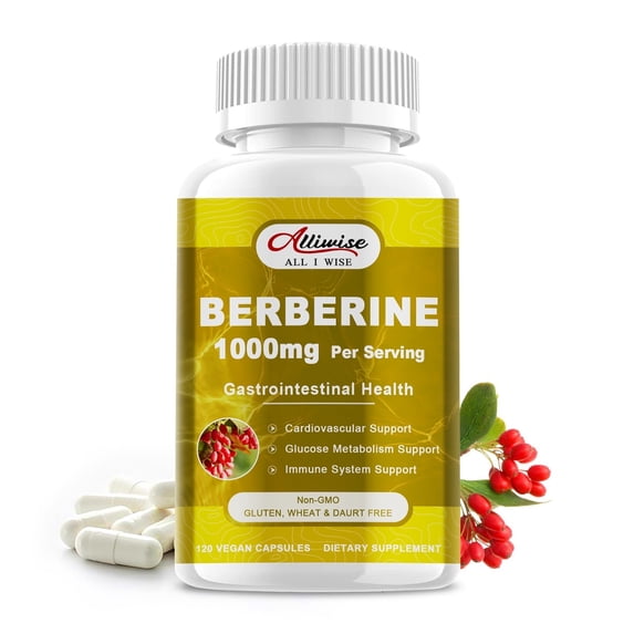 Alliwise Berberine HCL 1000mg with Organic Ceylon Cinnamon, Metabolic & Immune Support, 120 Capsules