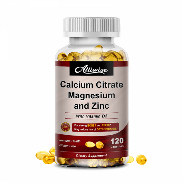 Alliwise Cal Mag Zinc Supplement with Vitamin D3, 120 Capsules for