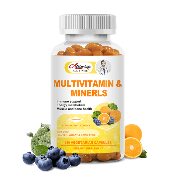 Alliwise Daily Multivitamins & Multiminerals for Men and Women, Boost Energy, Focus and Performance (2 Month Supply 120 Capsules)