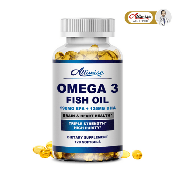 Alliwise Fish Oil Softgels - Omega 3 Supplement - EPA + DHA - Heart & Brain Health Supplements - 120 Pcs