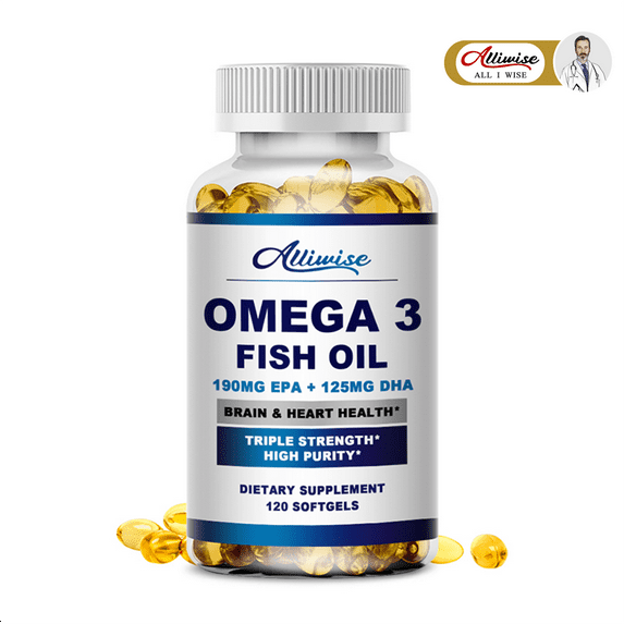 Alliwise Fish Oil Softgels - Omega 3 Supplement - EPA + DHA - Heart & Brain Health Supplements - 120 Pcs