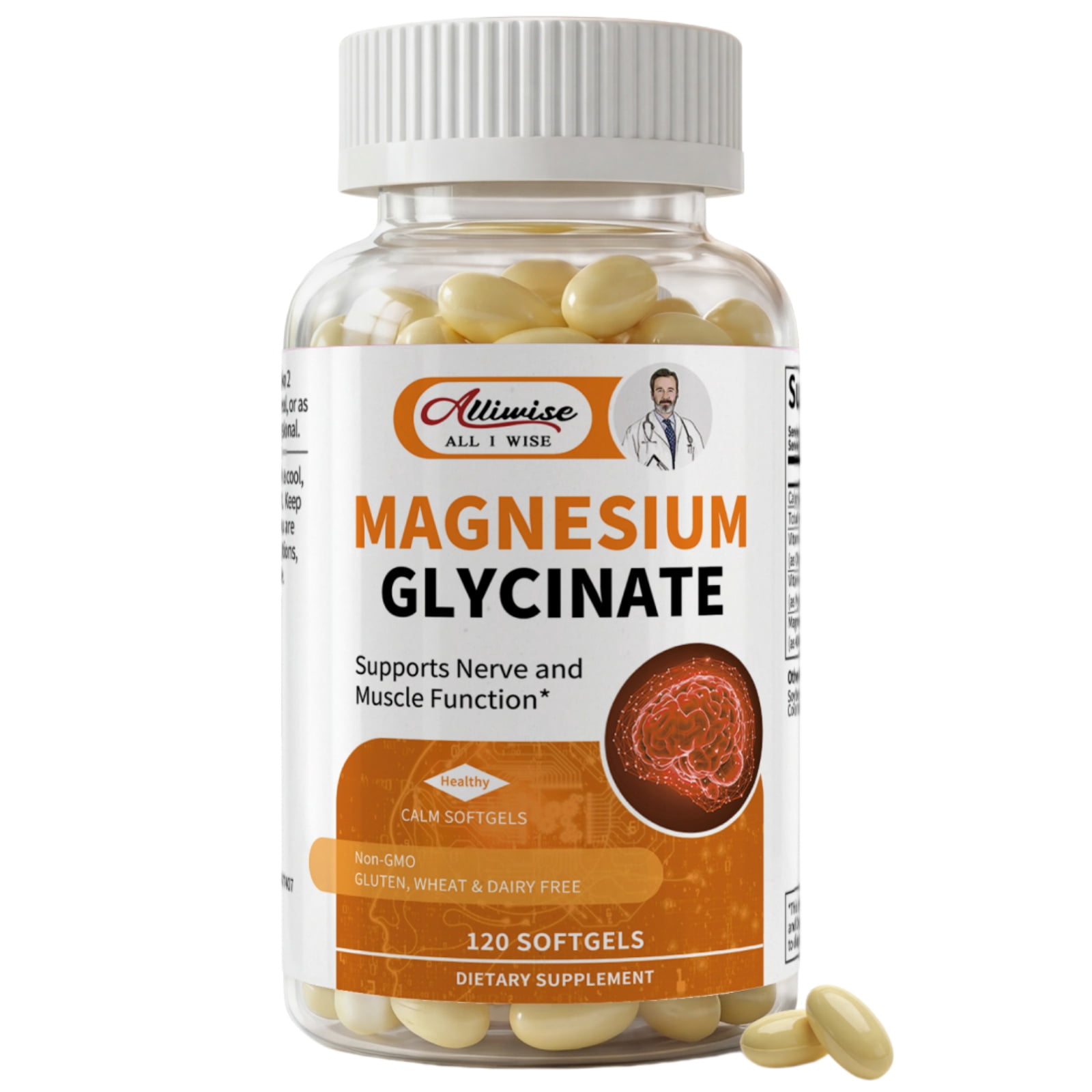 Alliwise Magnesium Glycinate 400mg, High Absorption  Chelated Magnesium Supplement, Supports Muscle, Heart, and Immune Health, 120 Capsules