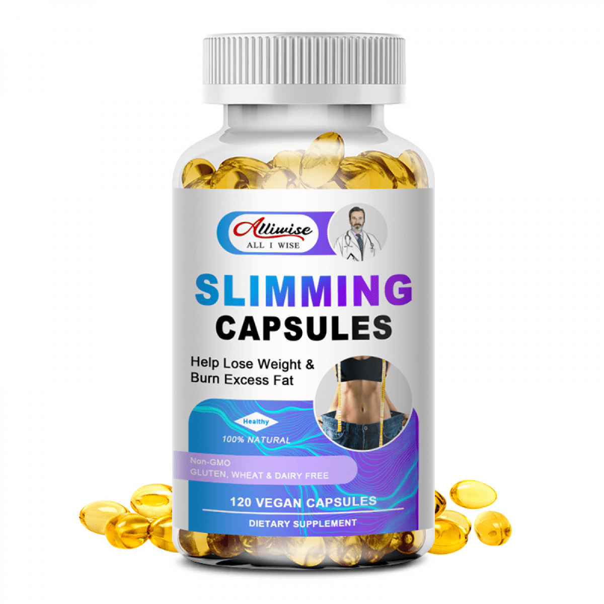 Alliwise Slimming Capsules, Lose Weight & Burn Fat, 120 Capsules