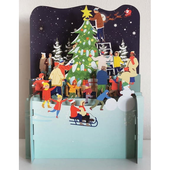 Alljoy Design : Decorating Outdoor Tree : Kids Sledding 3D Pop Up Laser Cut Christmas Card