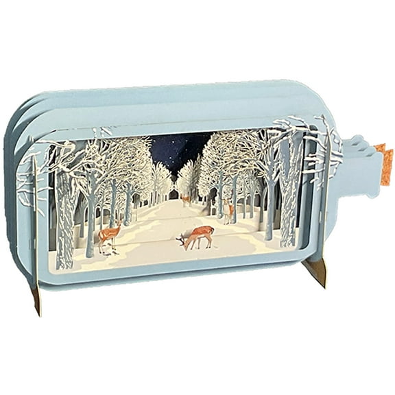 Alljoy Design Deer in Snow Covered Clearing Between Rows of Trees Laser Cut 3D Pop Up Christmas Card