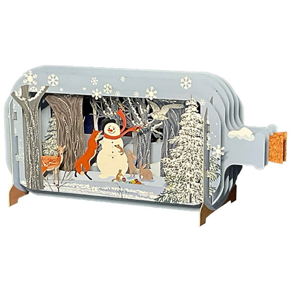 Alljoy Design Forest Animals: Fox, Rabbit, Owl, Squirrel and Birds Decorating Snowman Laser Cut 3D Pop Up Christmas Card