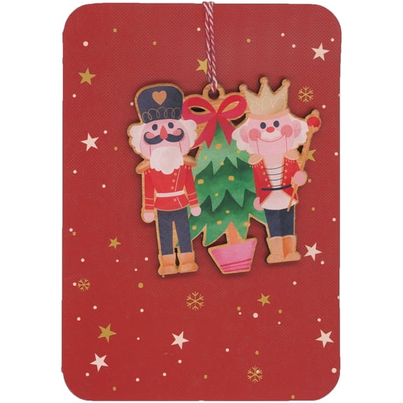 Alljoy Design Nutcrackers Keepsake Wooden Ornament on Red Background with Stars Christmas Card