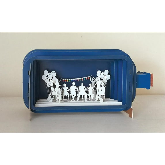 Alljoy Design People at Party with Balloons and Decorations 3D Pop Up Laser Cut Message in a Bottle Greeting Card