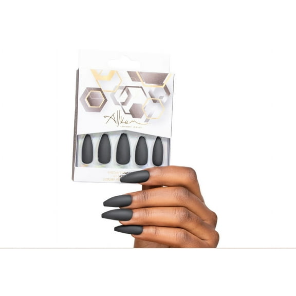 Allkem After Dark Matte Press on Nails | Matte Long coffin | 12 sizes - 30 pcs Ballerina Nail kit with Glue