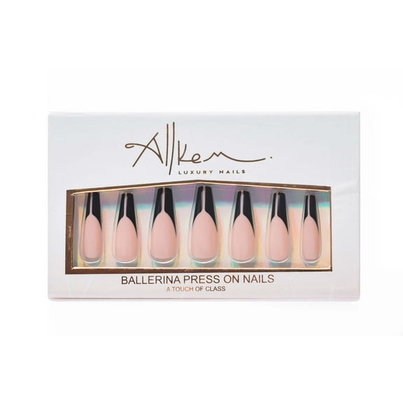 Allkem Revolve French Press on Nails | Glossy Extra Long coffin | 10 sizes - 20 pcs Ballerina Nail kit with Glue
