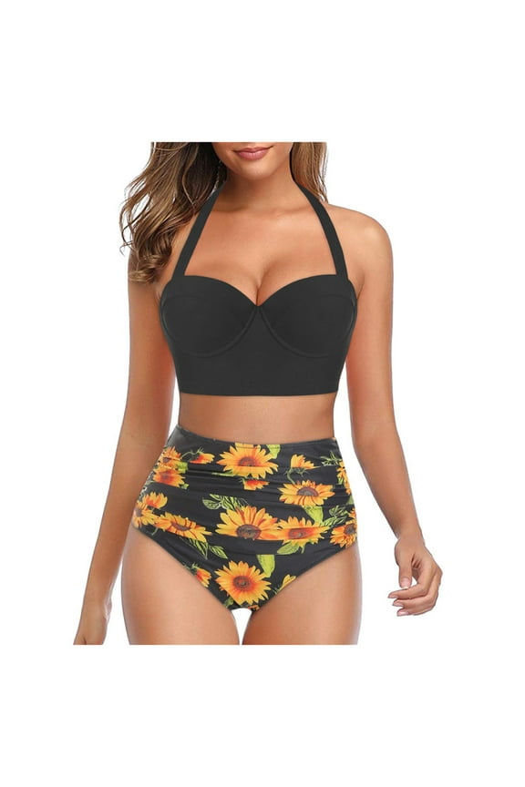 Black Women Tops Graphic Sexy High Cut Molded Cup Two-Piece Sets Tshirt Dress Women