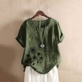 thumbnail image 1 of Alllist Cotton And Linen Tops for Women Trendy Short Sleeve Floral Scoop Neck T-Shirts Blouses, 1 of 5