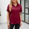 Alllist Going Out Tops for Women Red Short Sleeve Solid Button Collared T-Shirts Womens Shirts Under $5