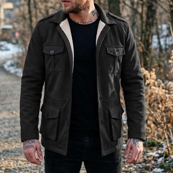 Mid Guy Alllist Mid-Length Black Western Jacket for Men Long Sleeve Collared ...
