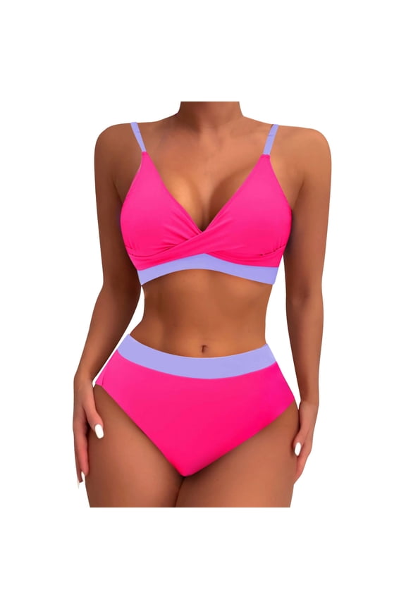 Pink Womens Tops Clearance Under $5 Sexy High Cut Soft Cup Solid Two-Piece Sets Blouses for Women Dressy Casual