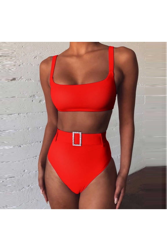 Red Women Tops High Cut Sexy Solid Wire-Free Bikini Tops T Shirts for Women