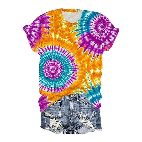 Alllist Short Sleeve Oversized Shirts for Women Tie Dye Shirts Crew Neck Workout Tops for Women Orange,Xxxl