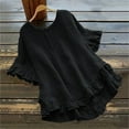 thumbnail image 1 of Alllist Short Sleeve Womens Tops Crew Neck Cotton And Linen Solid T-Shirts Womens Blouses, 1 of 4
