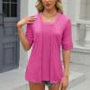 Alllist Spring Tops Pink Elbow-Length Solid Square Neckline T-Shirts Blouses & Button-Down Shirts