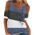 thumbnail image 1 of Alllist Spring Tops for Women 2024 Trendy Blue Graphic Elbow-Length V-Neck T-Shirts Womens Shirts Plus Size, 1 of 4