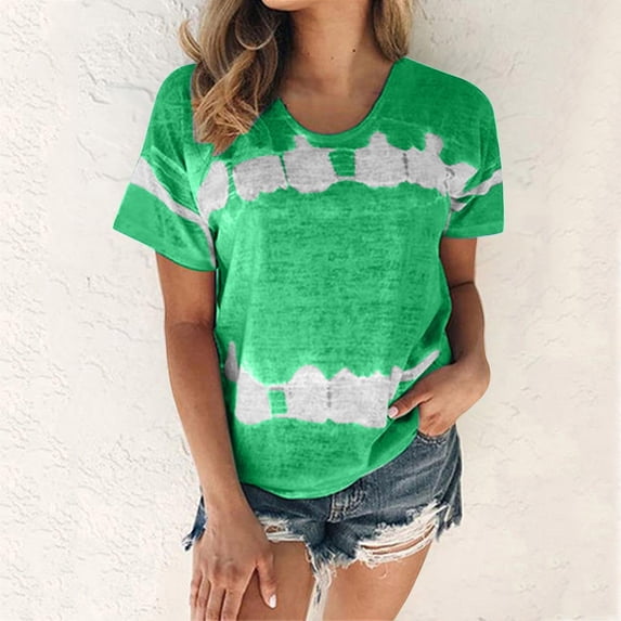 ALLLIST Womens Workout Tops Green Graphic Crew Neck Short Sleeve T-Shirts Blouse for Women