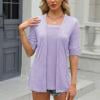 Alllist Spring Tops for Women Purple Solid Elbow-Length Square Neckline T-Shirts Spring Blouses