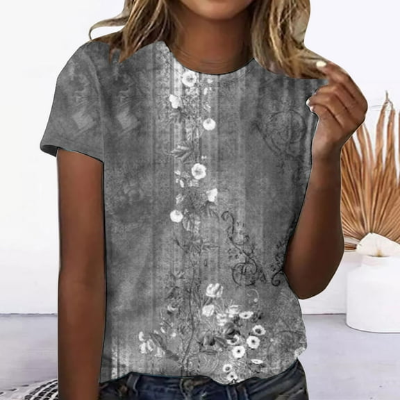 Alllist Spring Tops for Women Short Sleeve Floral Crew Neck T-Shirts Blouses & Button-Down Shirts
