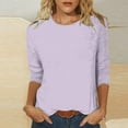 thumbnail image 1 of ALLLIST Spring Tops Purple Solid Crew Neck 3/4 Sleeve Basic T-Shirts Blouses for Women XXL, 1 of 5