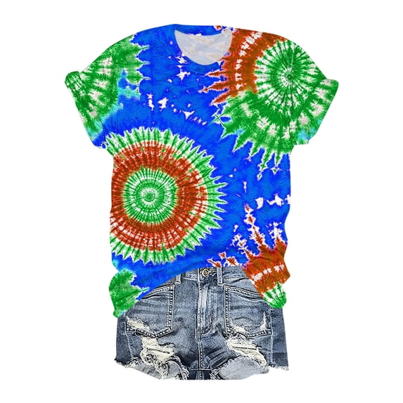 Alllist Tie Dye Womens T Shirts Short Sleeve Shirts Crew Neck Tops for Women Trendy Blue,M
