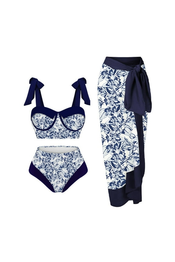 Women's Tops Blue Graphic Sexy Molded Cup High Cut Two-Piece Sets Spring Blouse